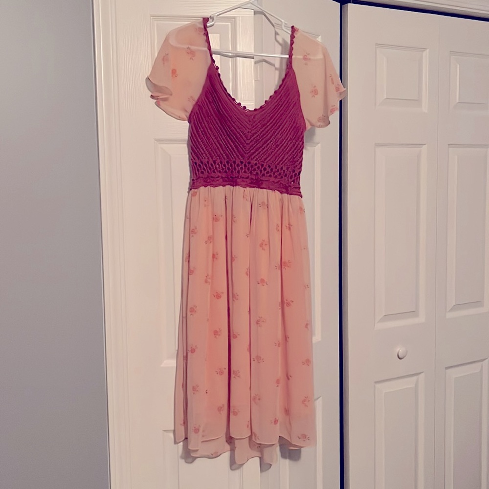 Free People Pink Floral Crochet Dress Medium